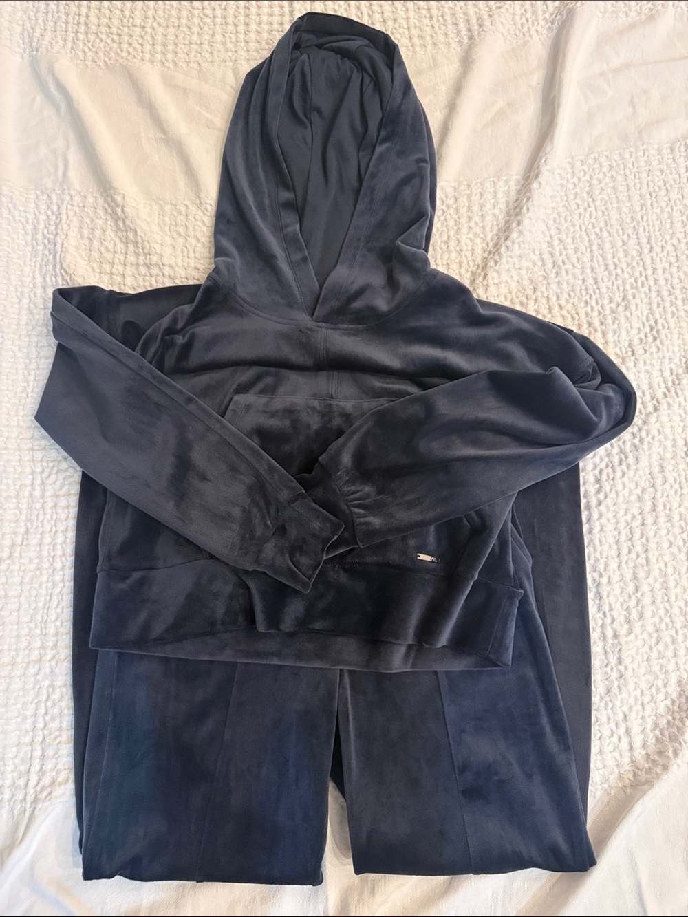Andrew Marc Navy Velour Hoodie & Track Pants Set, never worn